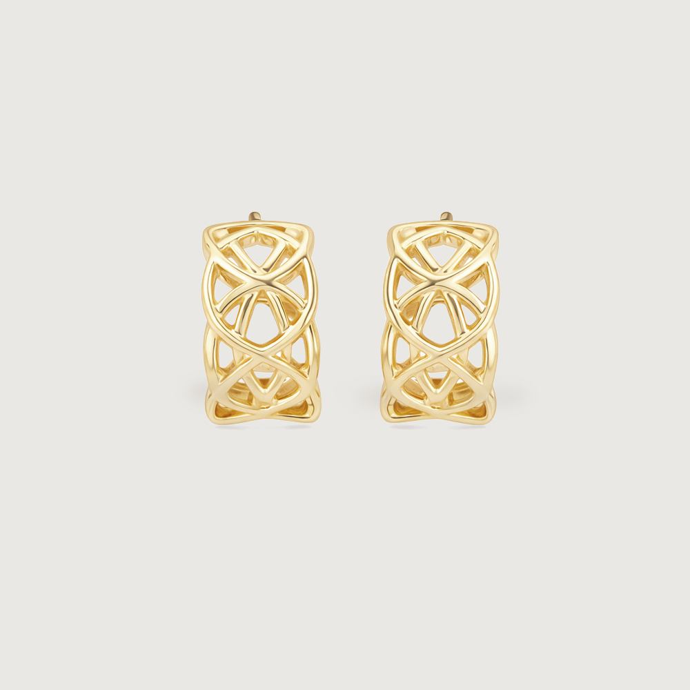 Intricate Lattice Gold Hoop Earrings,,hi-res image number null