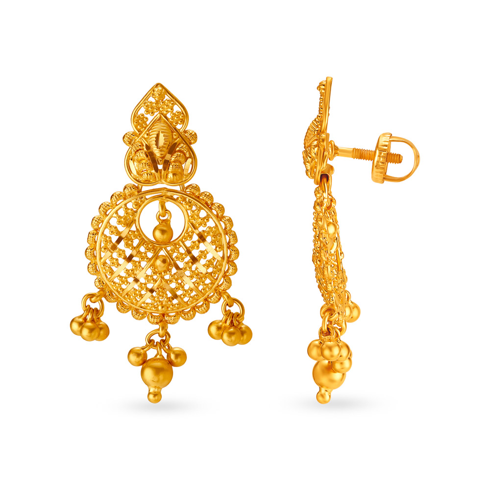 Ornate Chandbali Rawa Work Drop Earrings,,hi-res image number null