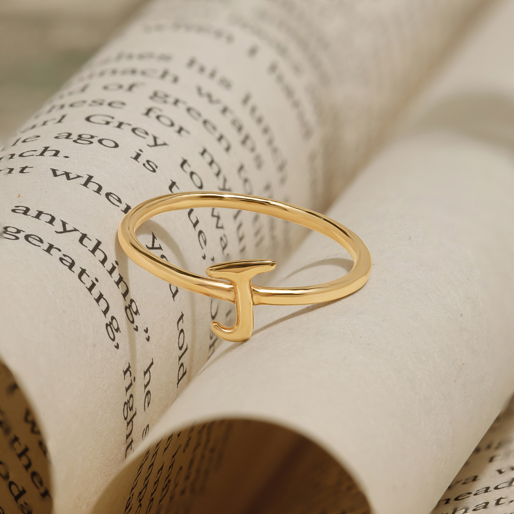 Letter J 14KT Yellow Gold Initial Ring,,hi-res image number null