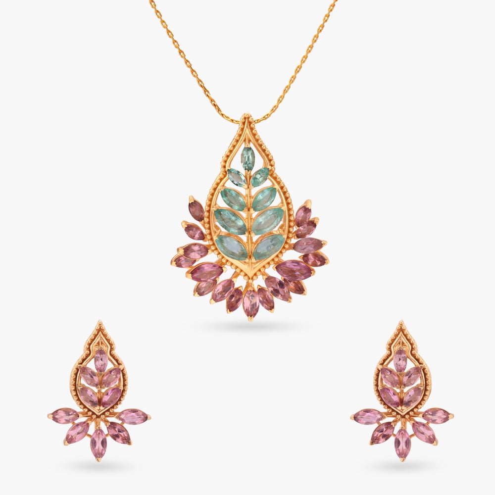 Tropical Bloom Gold Pendant and Earrings Set,,hi-res image number null