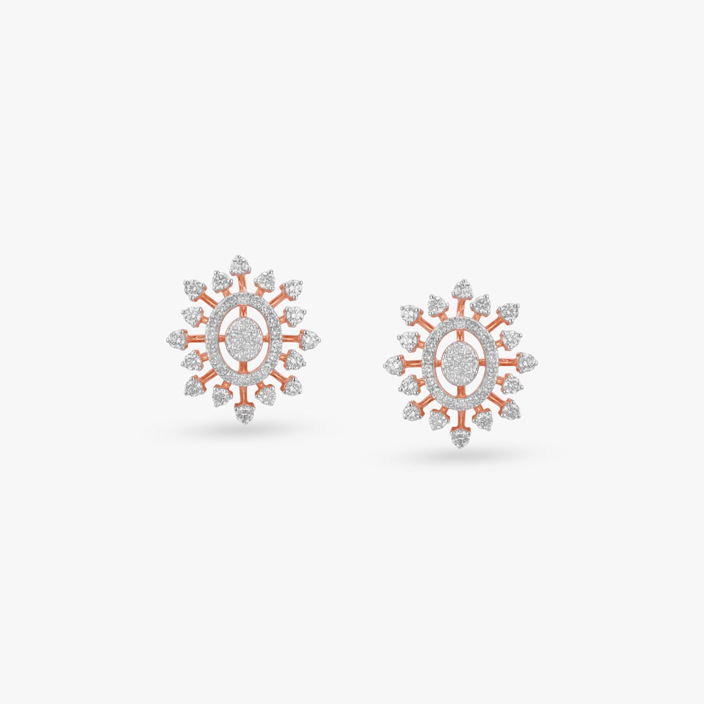 Sunburst Oval Diamond Stud Earrings,,hi-res image number null
