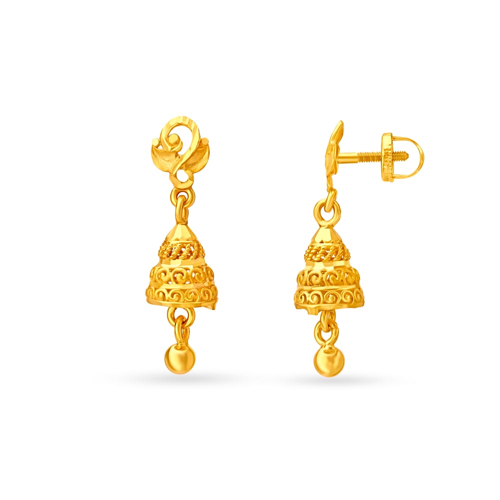 Charming Yellow Gold Swirled Jhumkas,,hi-res image number null