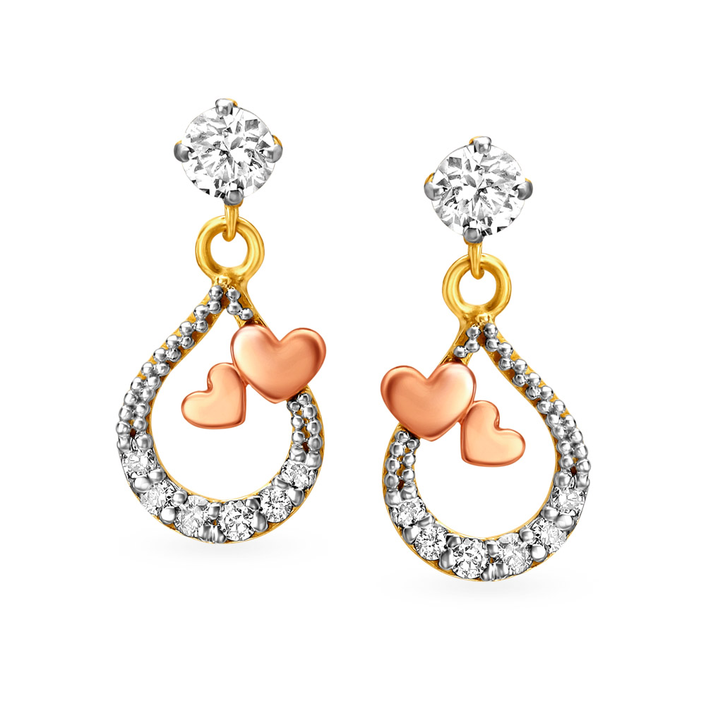 Contemporary Teardrop Heart Gold and Diamond Earrings