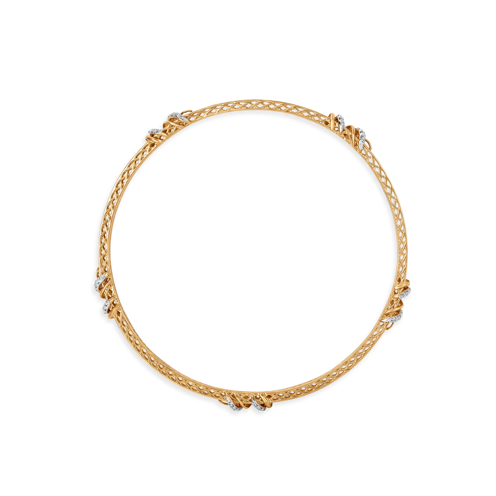 14KT Stunning Diamond Bangle with Gold Jaali patterns,,hi-res image number null