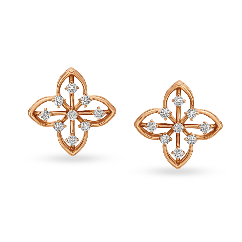 Alluring Floral Diamond Stud Earrings in Rose Gold