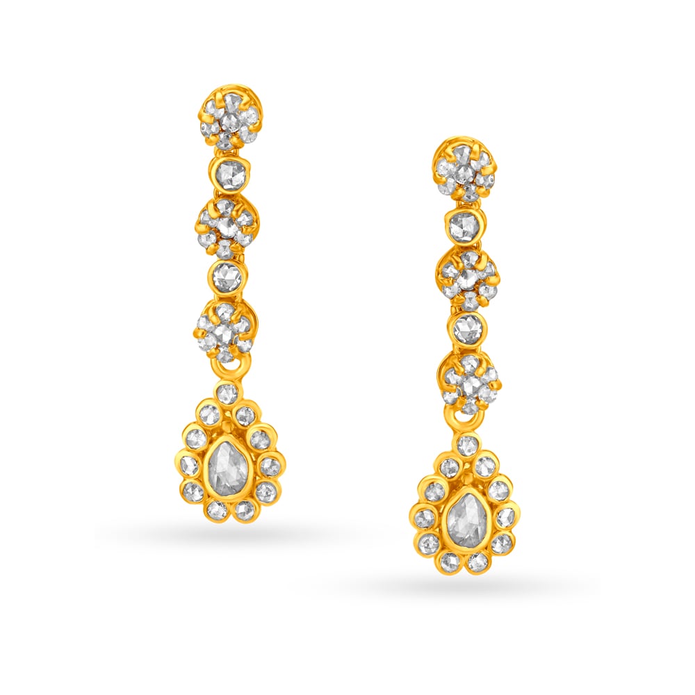Traditional Floral Mid Length Gold Drop Earrings