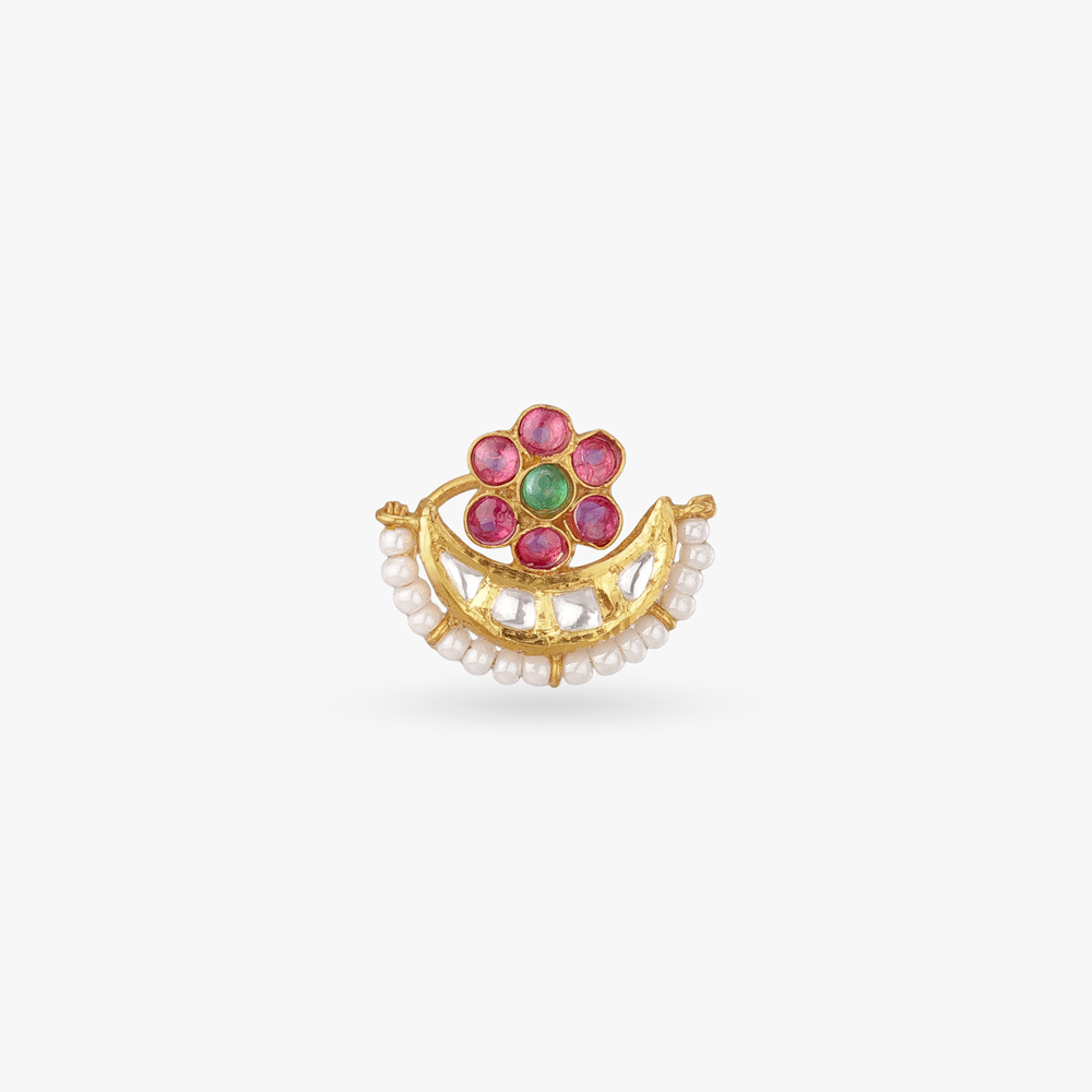 Blooming Crescent Gold Nose Pin,,hi-res image number null