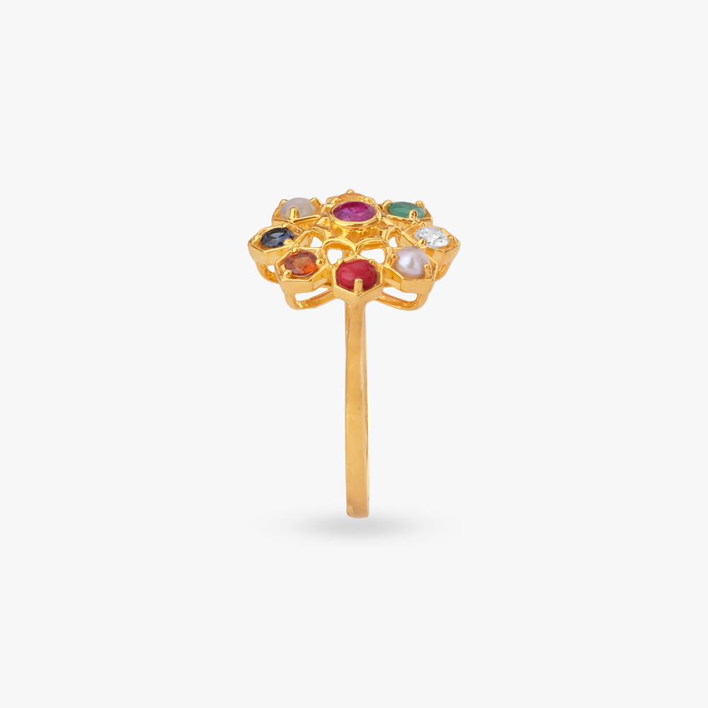 Lotus Navaratna Diamond Ring,,hi-res image number null