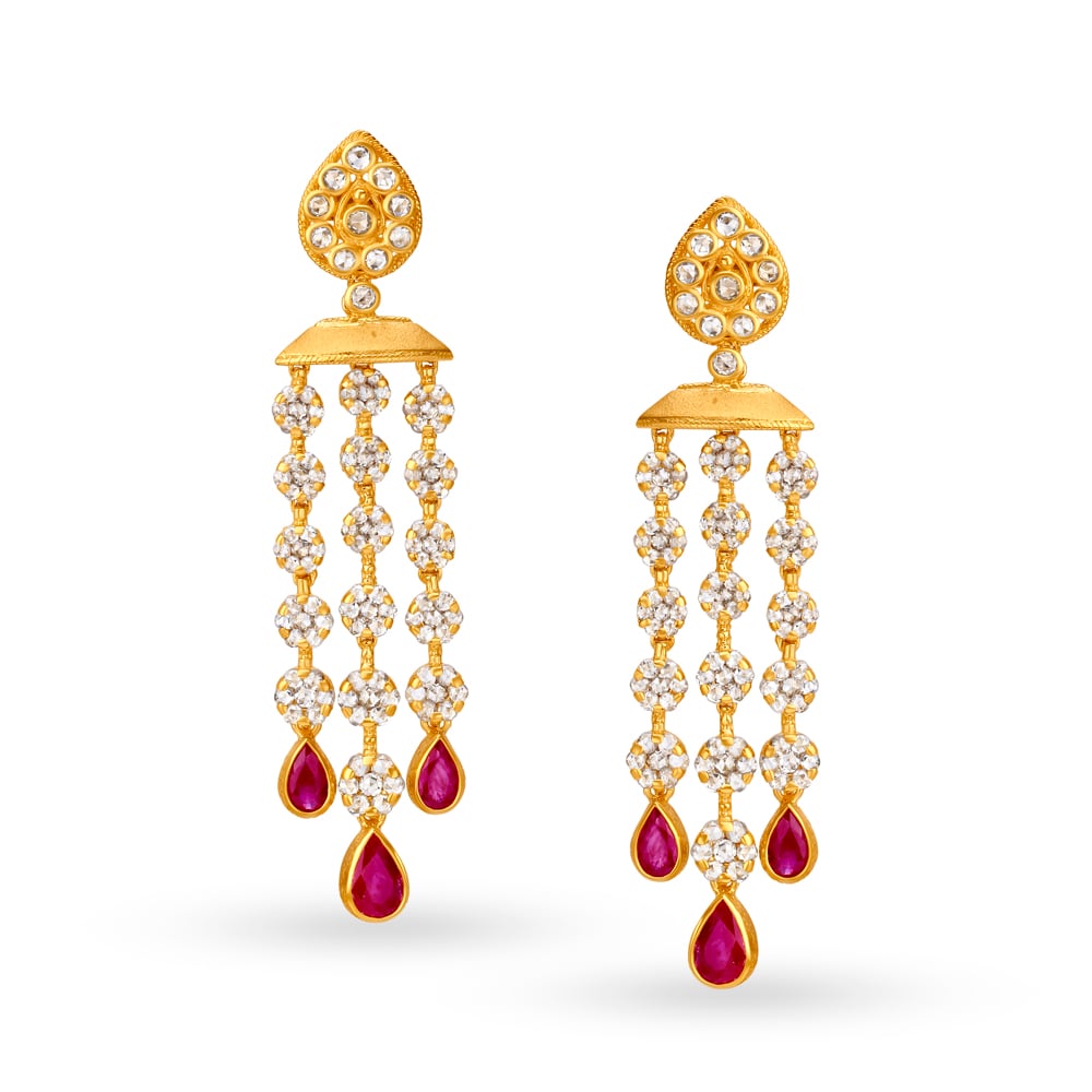 Enthralling gold and Ruby Chandelier Drop Earrings,,hi-res image number null