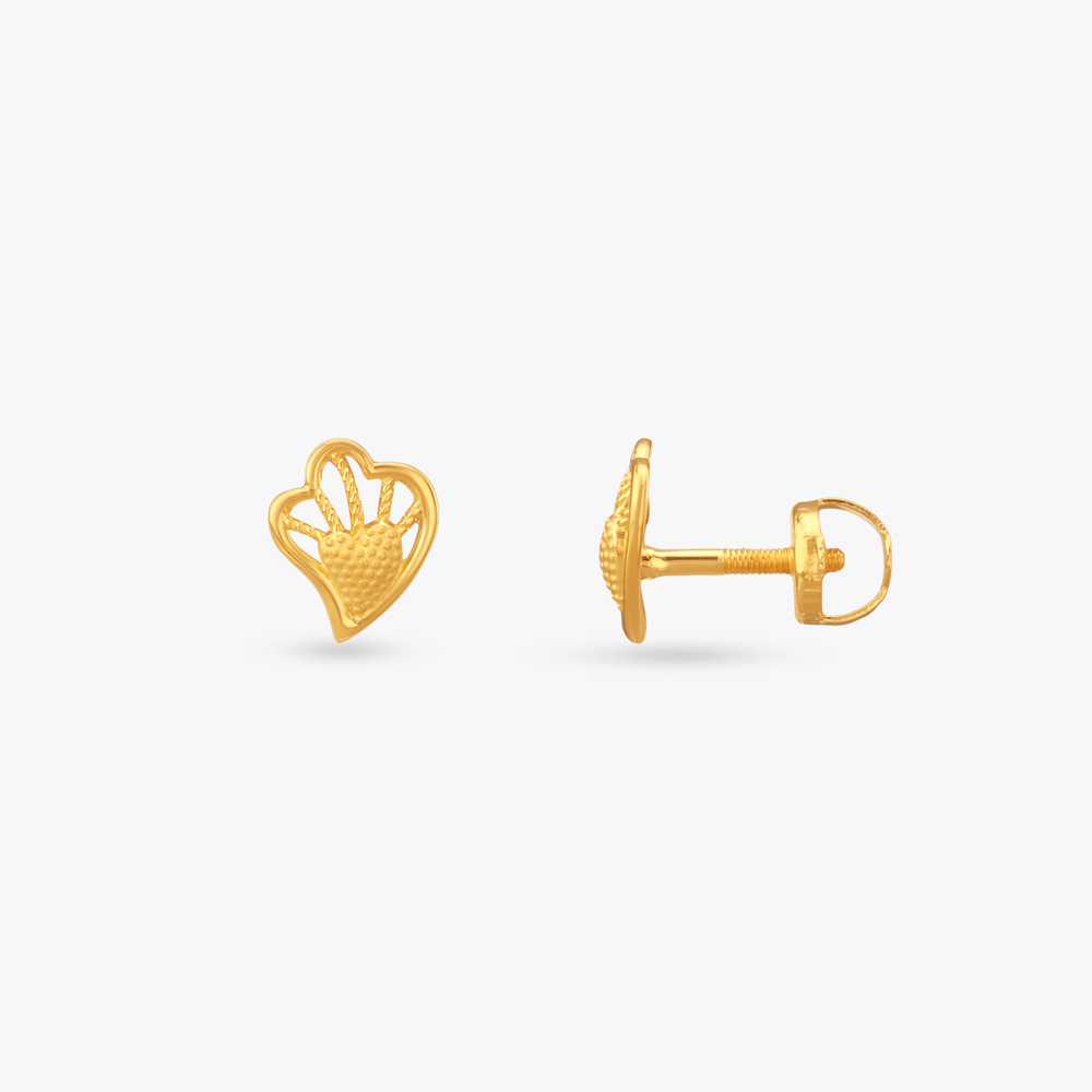 Bloom Heart Gold Stud Earrings for Kids,,hi-res image number null