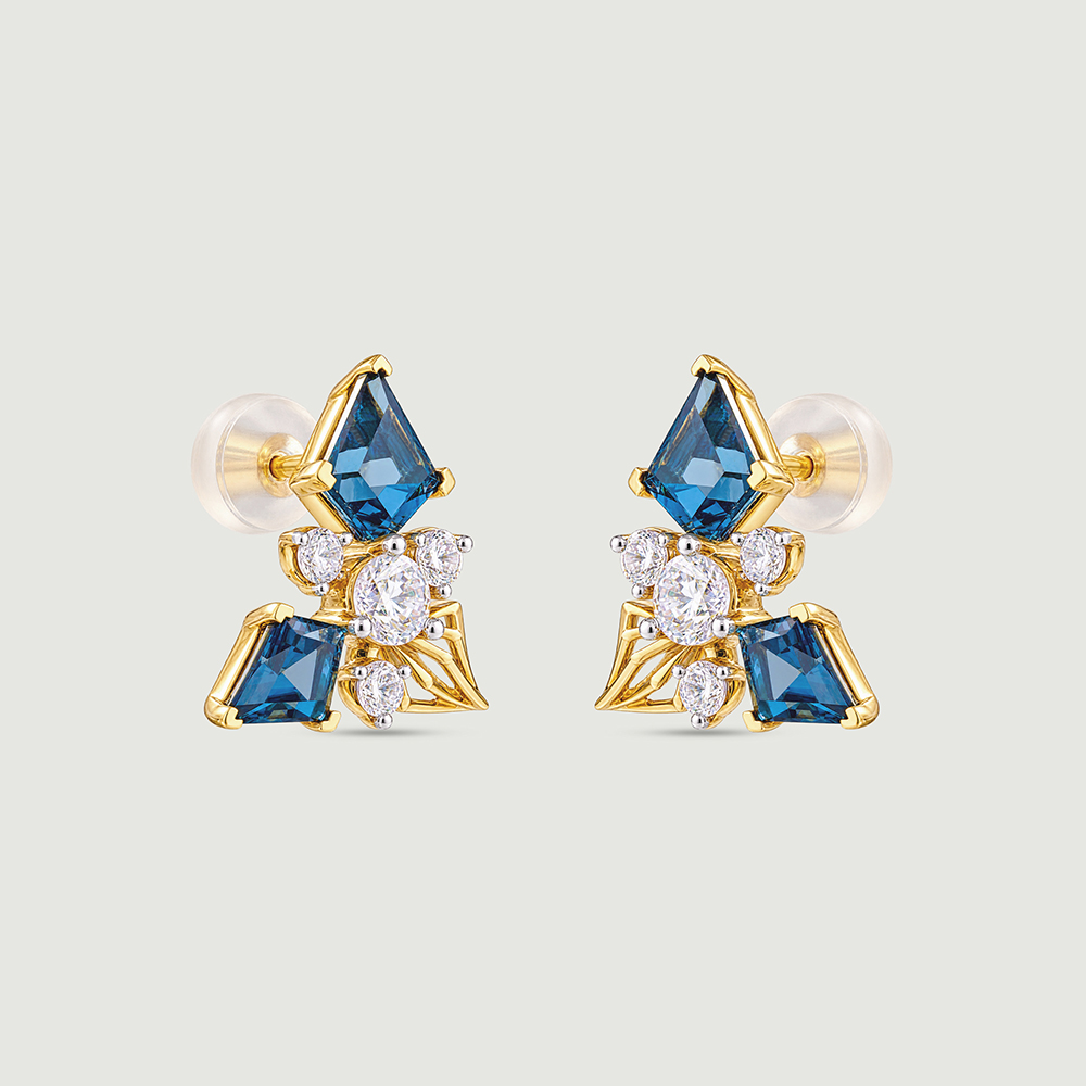 Geometric Blue Topaz Gold Stud Earrings,,hi-res image number null