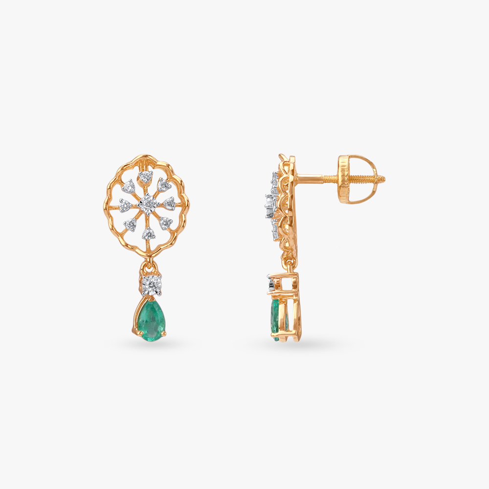 Emerald Spoke Diamond Drop Earrings,,hi-res image number null
