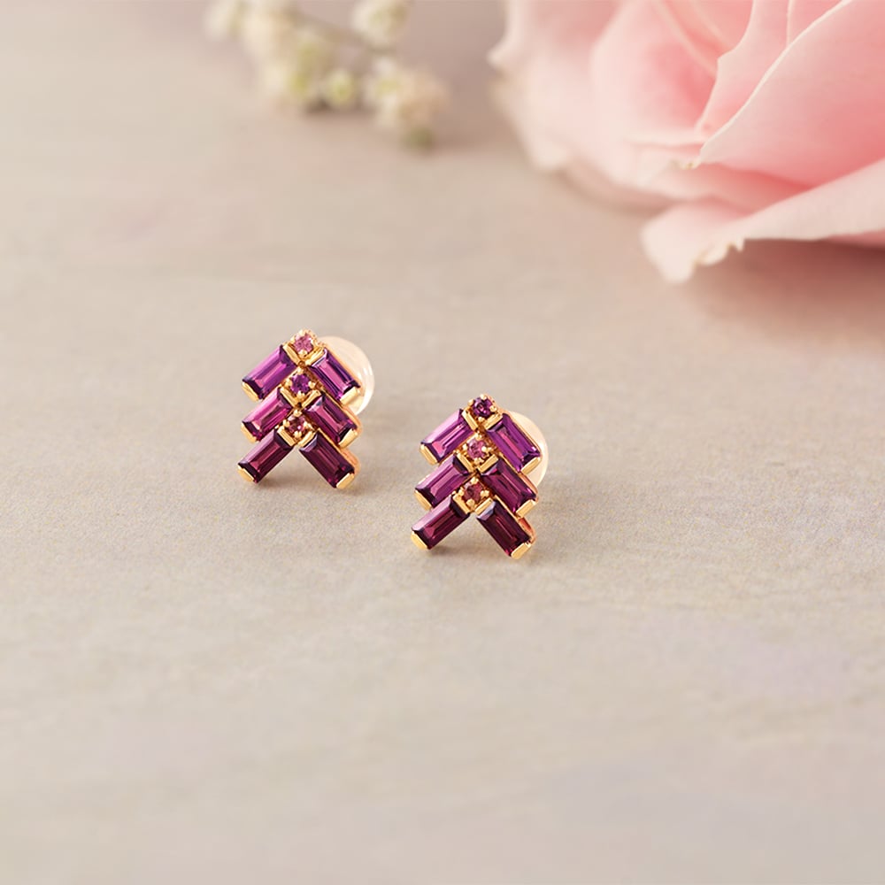 Vibrant Charm Garnet & Gold Stud Earrings,,hi-res image number null