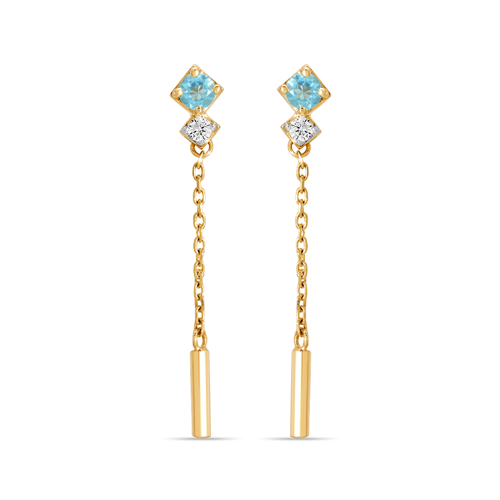 14KT Summer Icefall Blue Topaz And Diamond Drop Earrings,,hi-res image number null