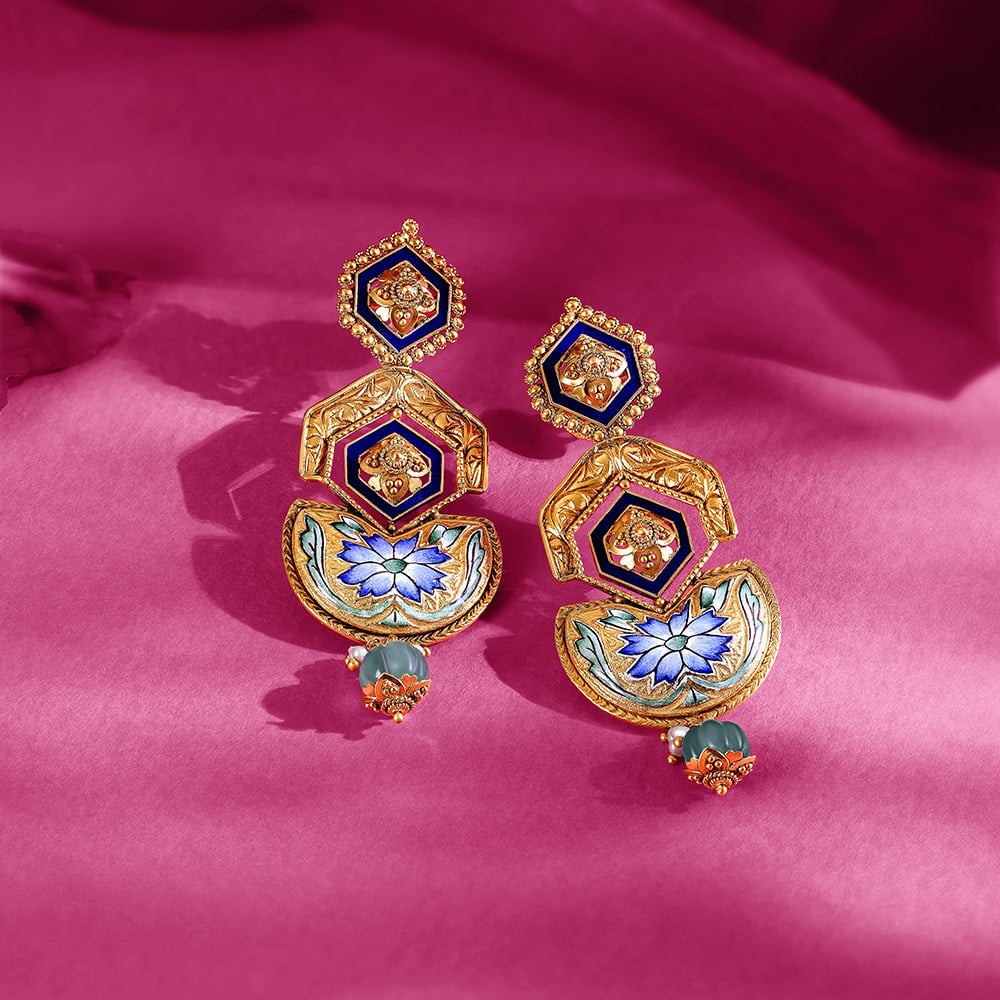 Regal Enamel Gold Drop Earrings,,hi-res image number null