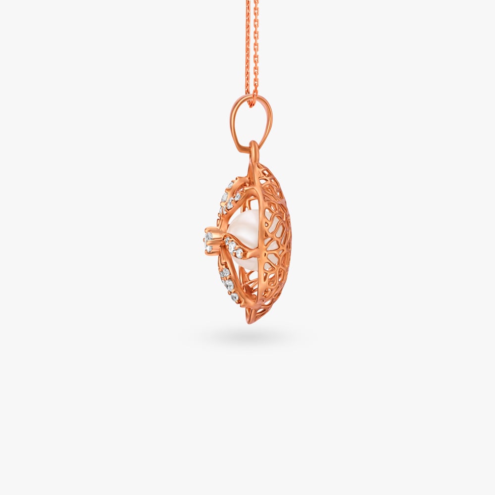 Floral Mesh Pearl and Diamond Pendant,,hi-res image number null