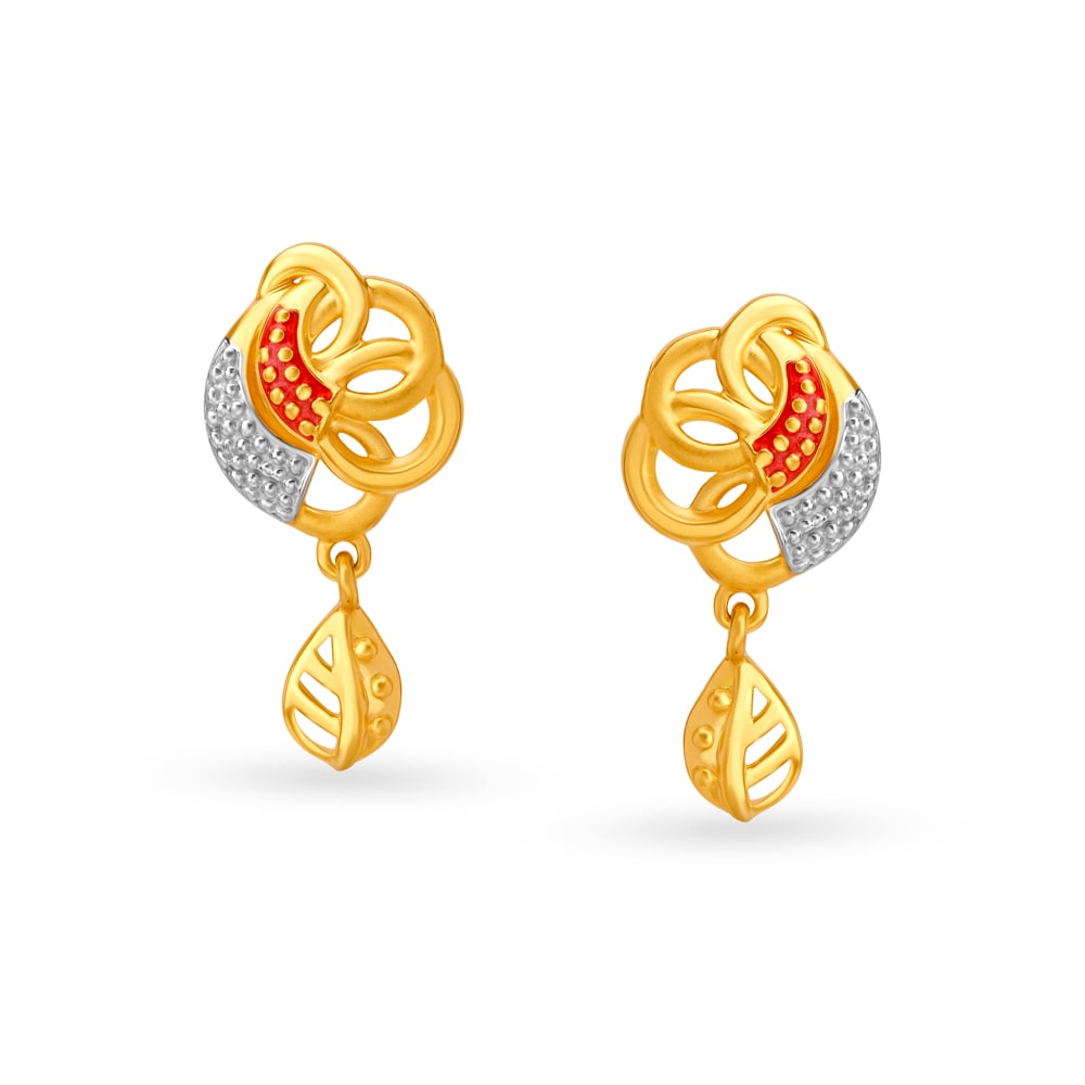 Leaf Motif Gold Drop Earrings,,hi-res image number null