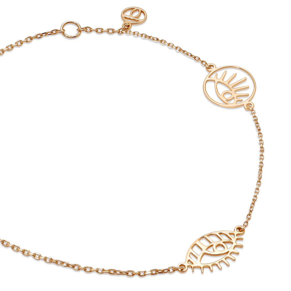 14KT Yellow Gold Multi Charm Evil Eye Bracelet,,hi-res image number null