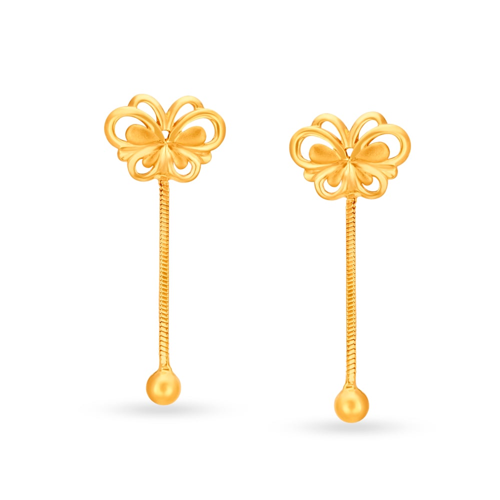 

Dreamy 22 Karat Yellow Gold Butterfly Drop Earrings