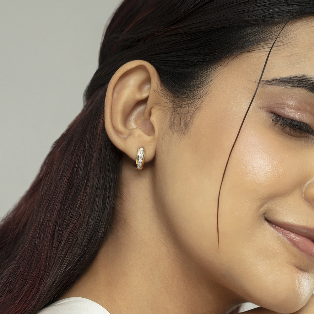 Geometric Chic Gold & Diamond Hoop Earrings,,hi-res image number null