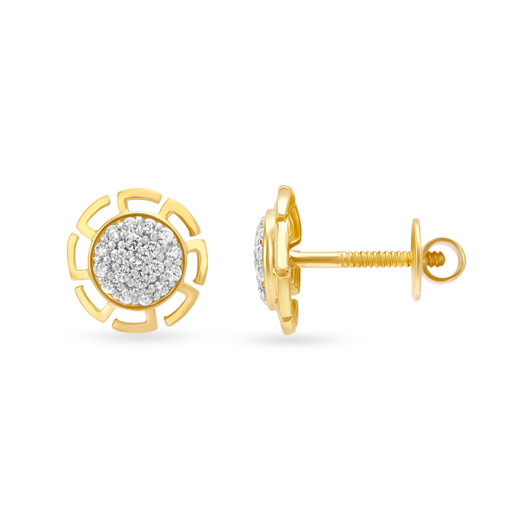 Dainty Sunflower Gold and Diamond Stud Earrings,,hi-res image number null