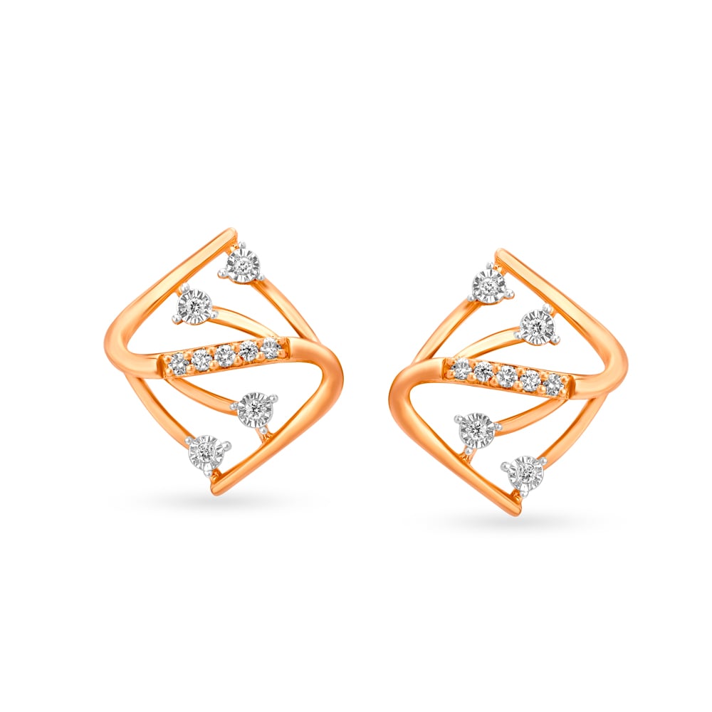 Enticing 18 Karat Rose And White Gold And Diamond Abstract Studs