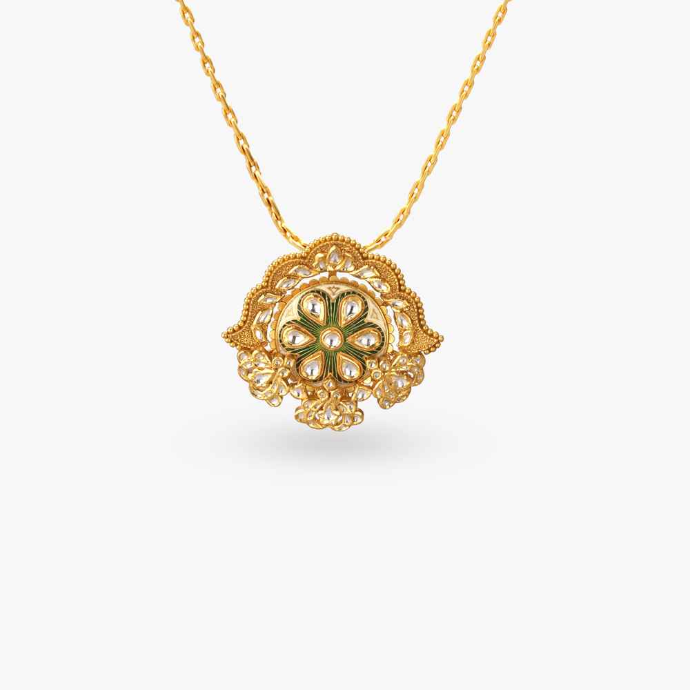 Enamel Etched Gold Pendant and Earrings Set,,hi-res image number null