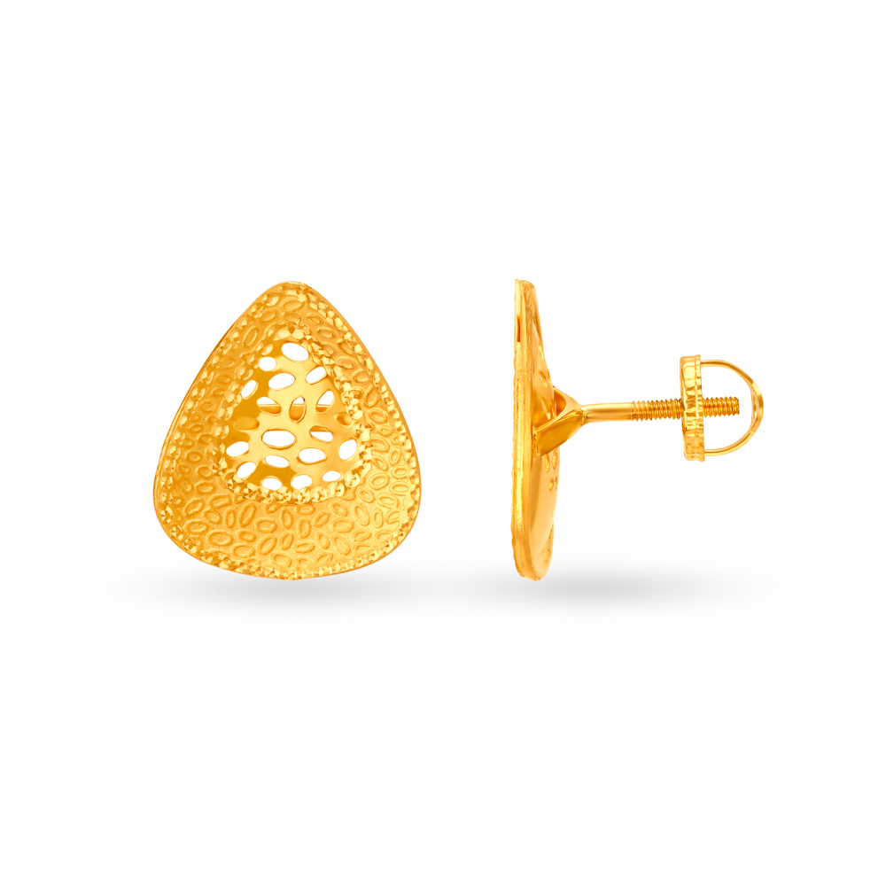 Textured Jali Work Teardrop Gold Stud Earrings,,hi-res image number null