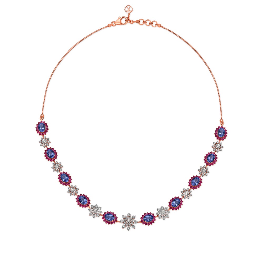 Diamond and Ruby Floral Symphony Necklace Set,,hi-res image number null