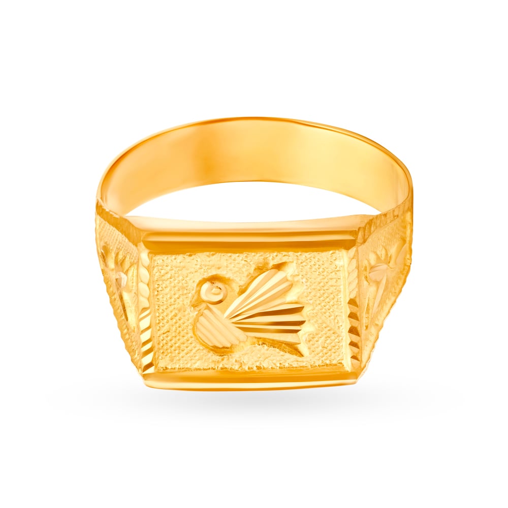 Opulent 22 Karat Yellow Gold Etched Finger Ring,,hi-res image number null