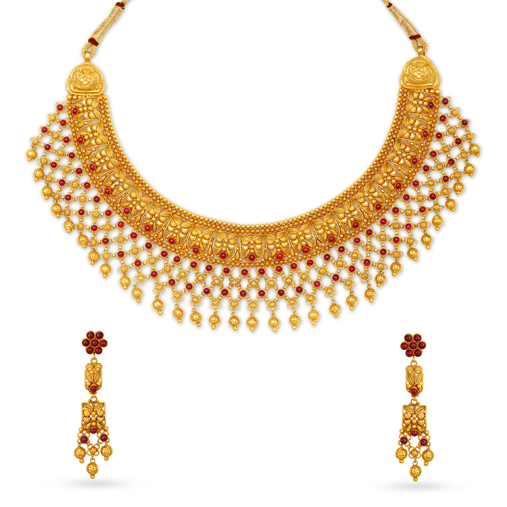 Crimson Flowers Necklace Set,,hi-res image number null