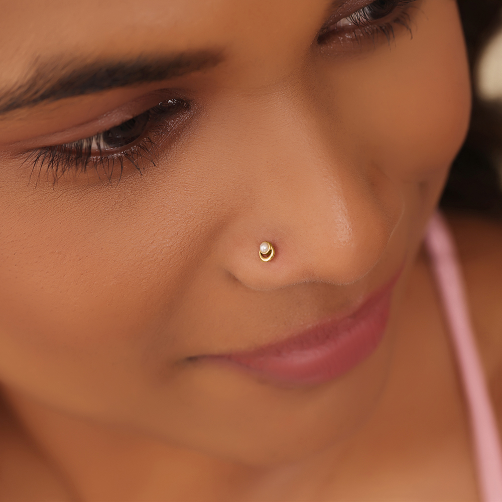 14KT Yellow Gold Pearl Nose Pin