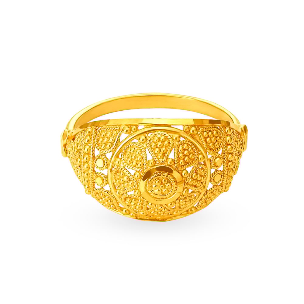 Majestic 22 Karat Yellow Gold Floral Filigree Finger Ring,,hi-res image number null