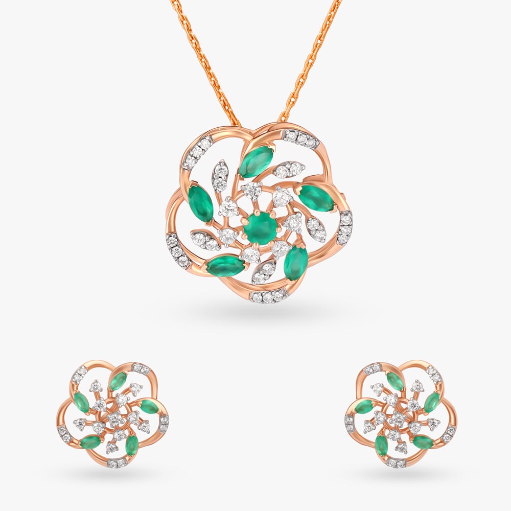 Verdant Flower Diamond Pendant and Earrings Set,,hi-res image number null
