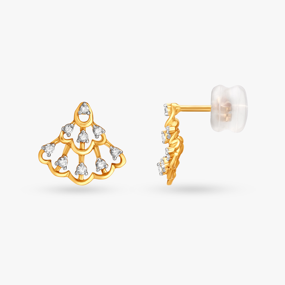 Seashell Web Diamond Stud Earrings,,hi-res image number null