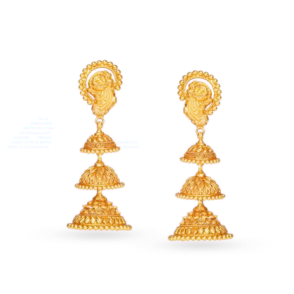 Opulent 22 Karat Yellow Gold Beaded Jhumkas,,hi-res image number null