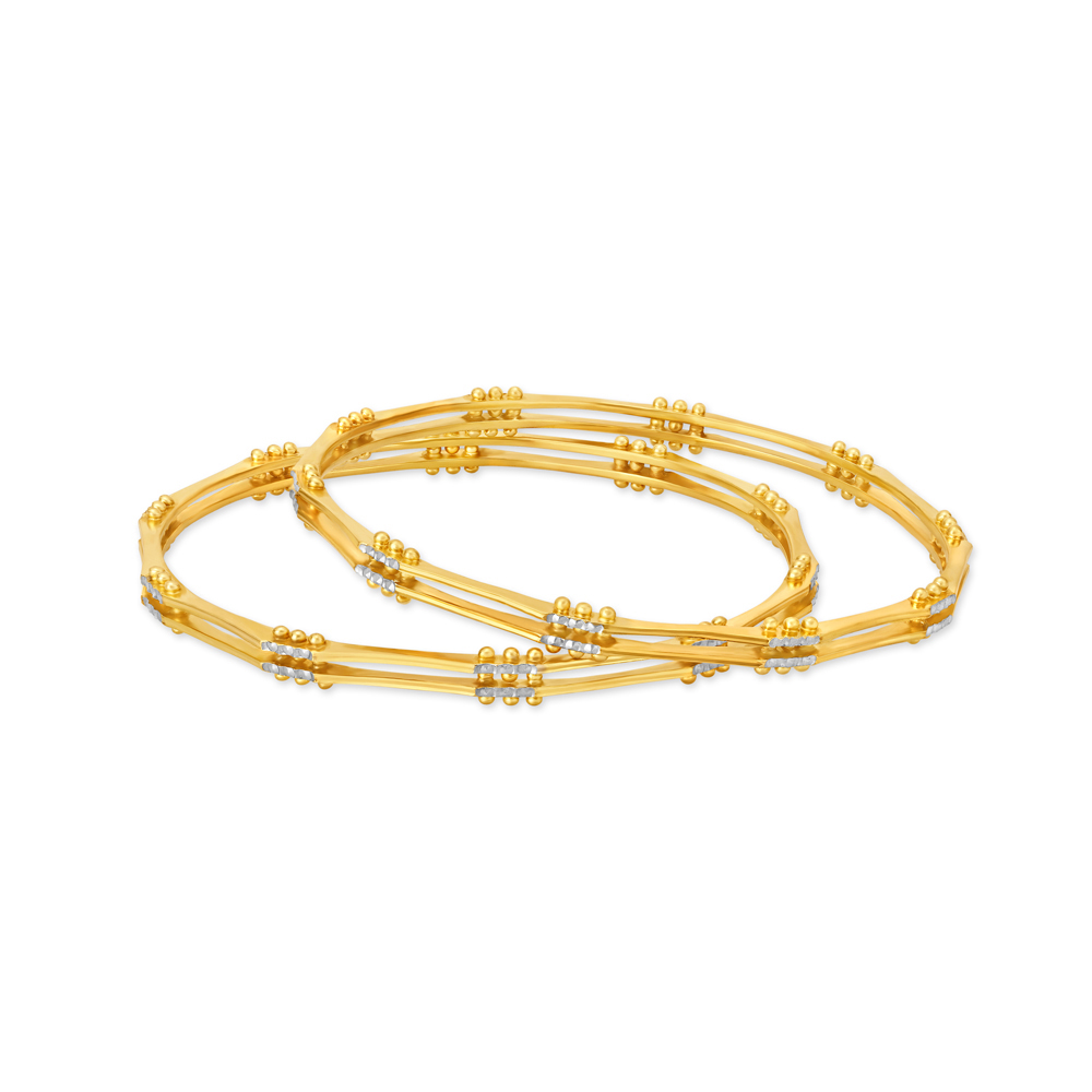 Distinctive Yellow Gold Beaded Ribbed Bangles,,hi-res image number null