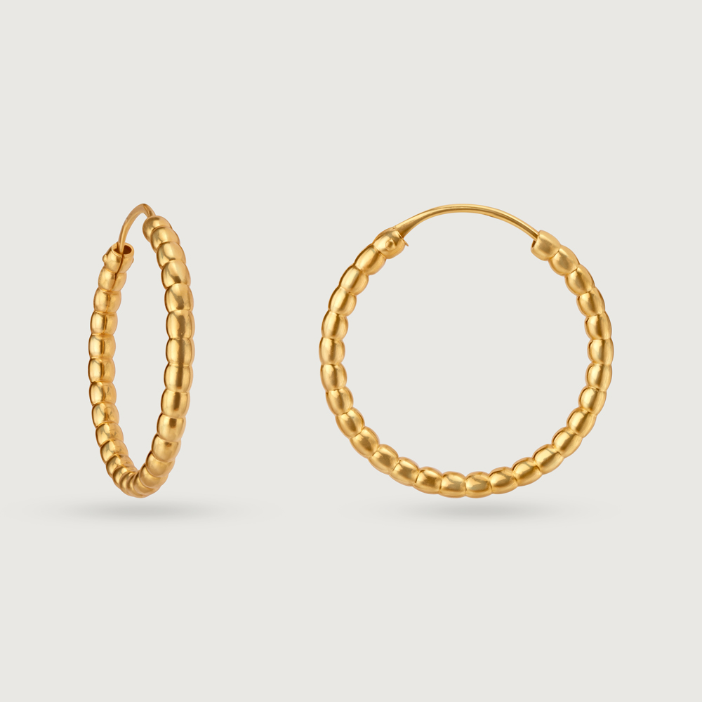 22KT Yellow Gold Radiant Beaded Hoop Earrings,,hi-res image number null