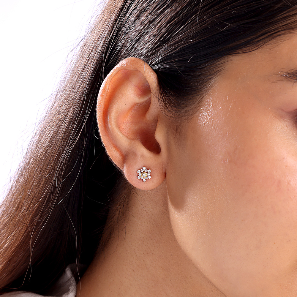 Gleaming Sunburst Gold & Diamond Stud Earrings,,hi-res image number null