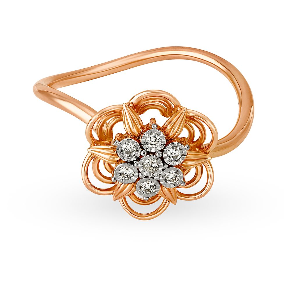 Floral 18 Karat White And Rose Gold Ring With Diamond Studs,,hi-res image number null