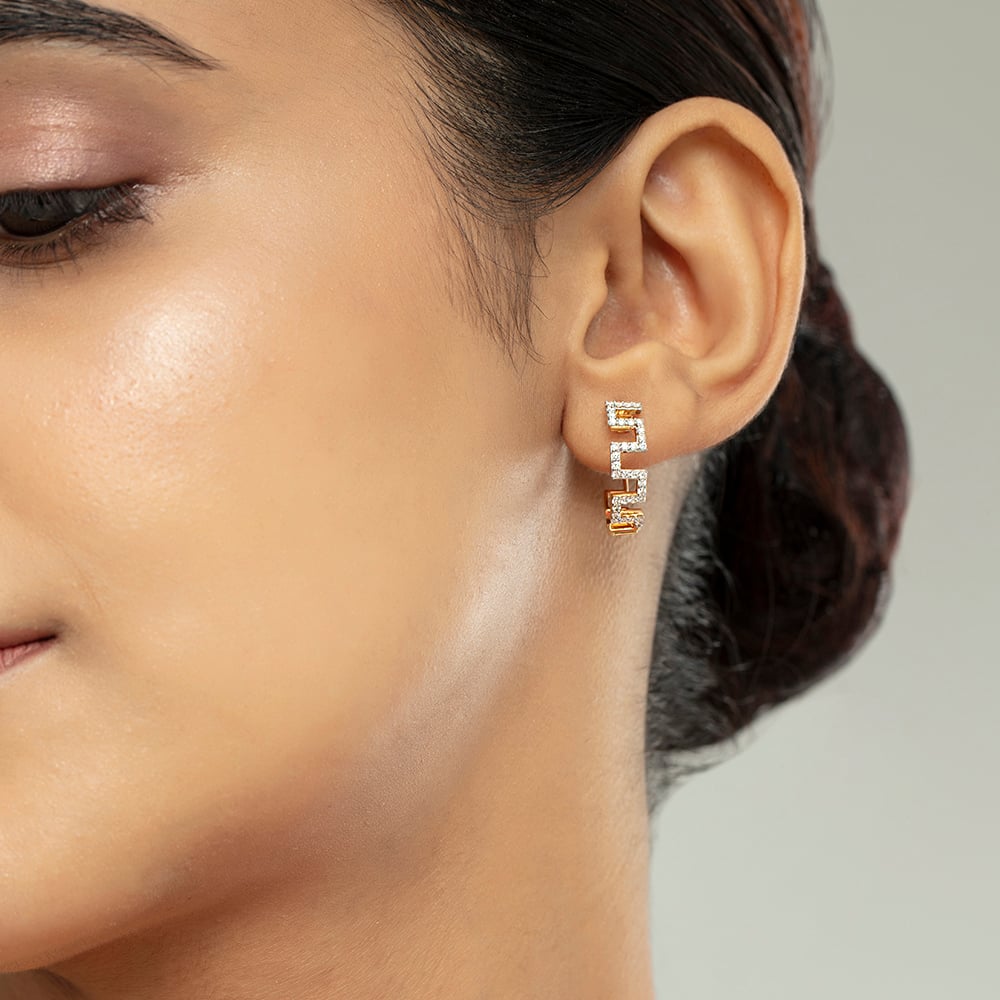 Geometric Bold Gold & Diamond Hoop Earrings,,hi-res image number null