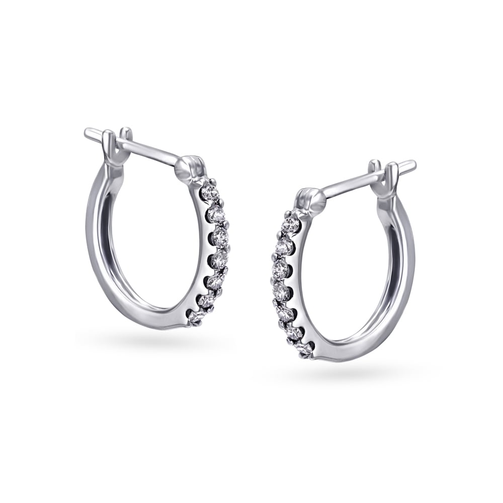 Sparkling Sleek Diamond Hoop Earrings in White Gold,,hi-res image number null