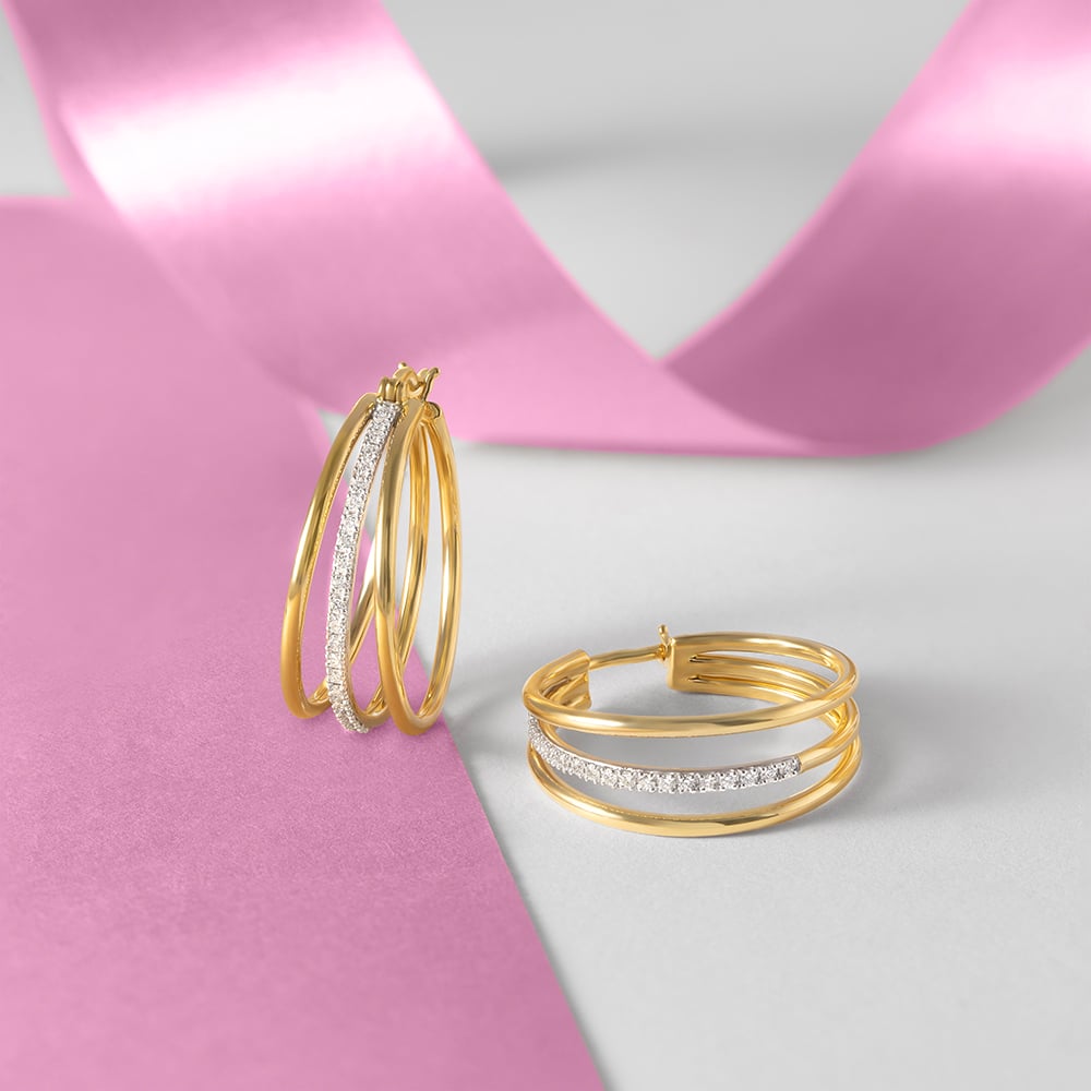 Triple Glam Gold & Diamond Hoop Earrings,,hi-res image number null