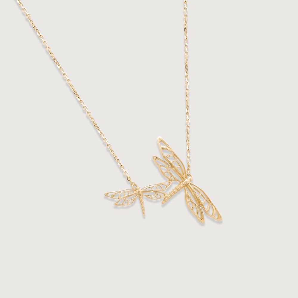 Twin Dragonfly Gold Necklace,,hi-res image number null