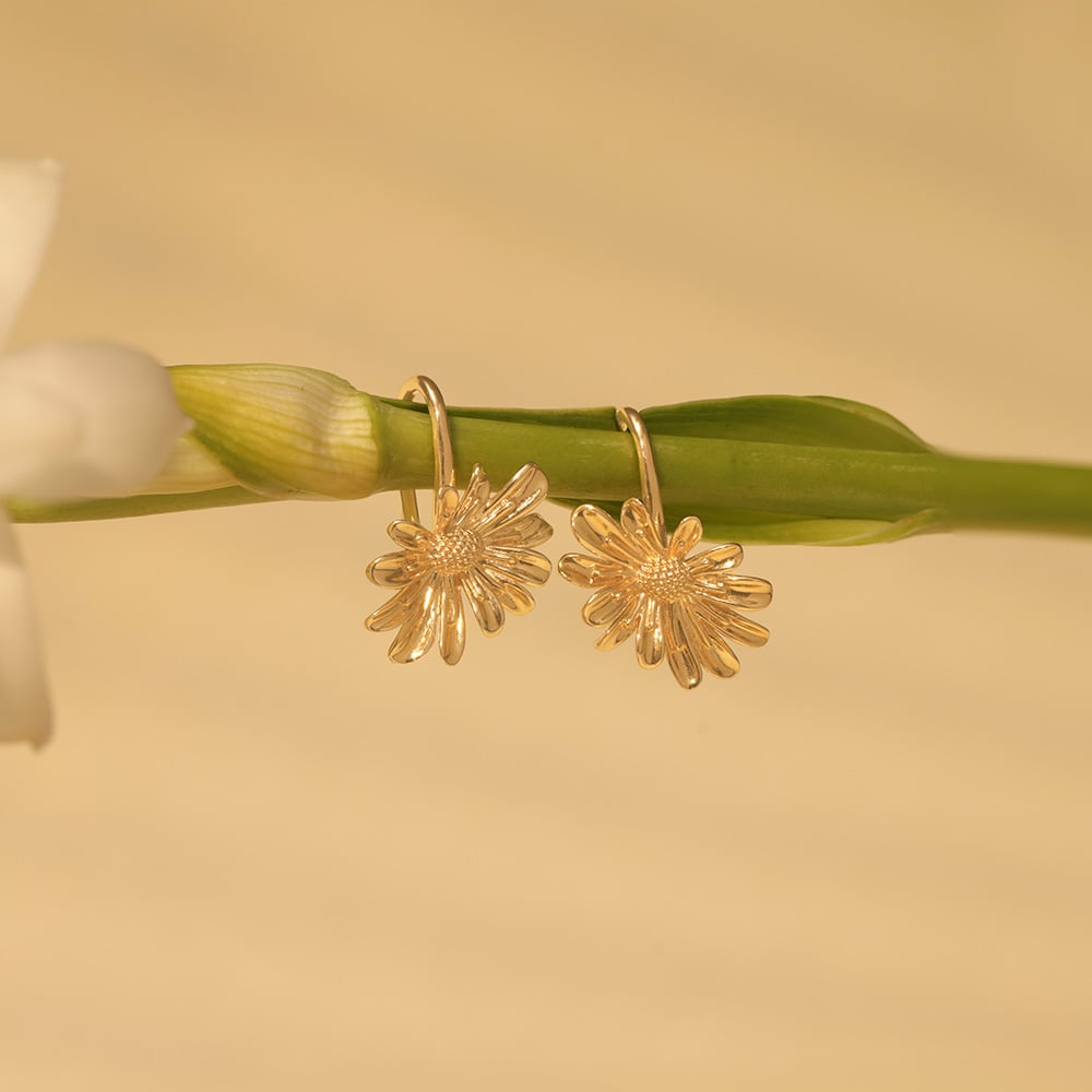 Dainty Daisy Gold Hoop Earrings,,hi-res image number null