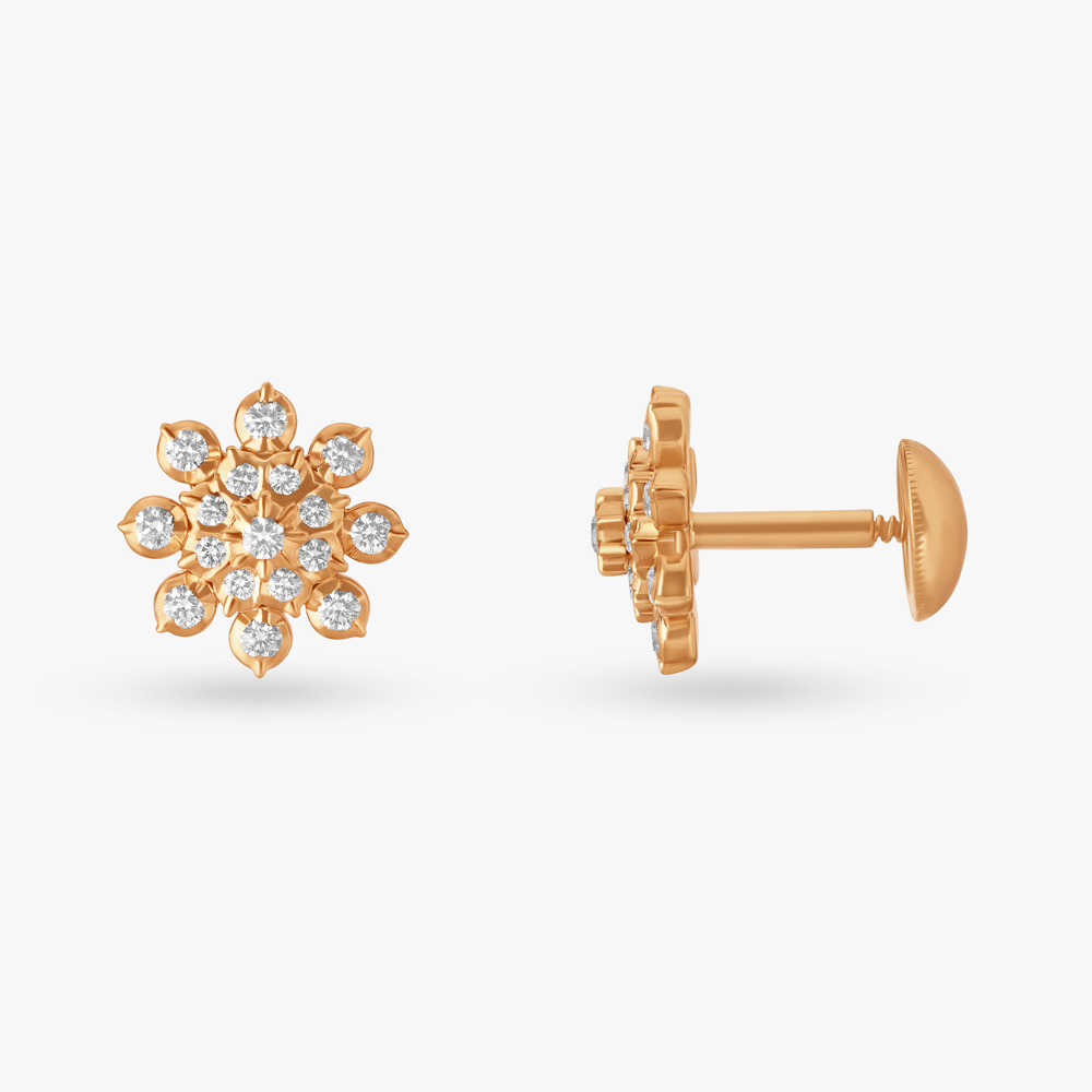 Lustrous Floral Diamond Stud Earrings,,hi-res image number null