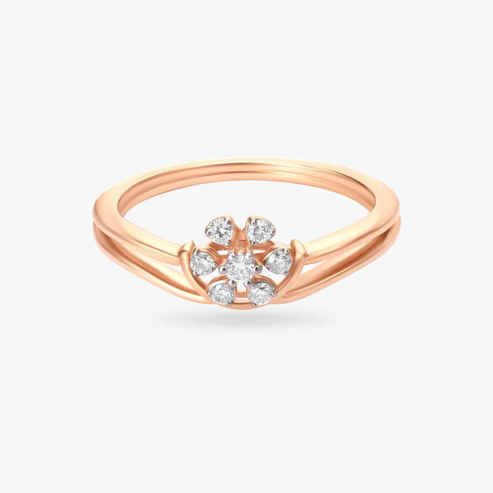 Diamond Blossom and Crescent Rose Gold Finger Ring,,hi-res image number null