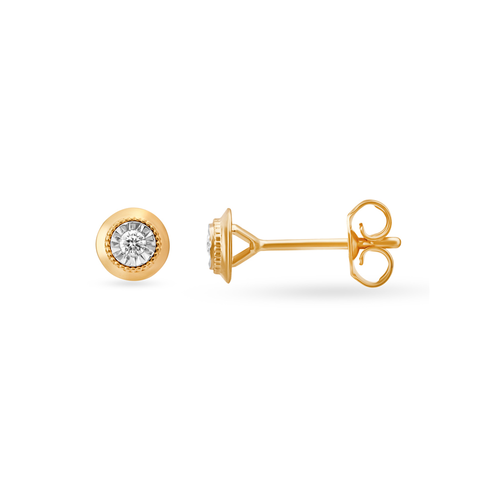 Dainty Magnificent Gold and Diamond Stud Earrings,,hi-res image number null