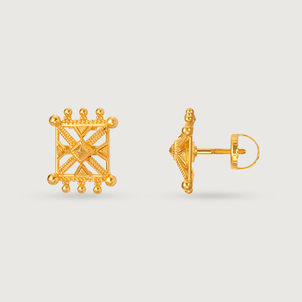 Whirls of Warli 22KT Gold Stud Earrings,,hi-res image number null