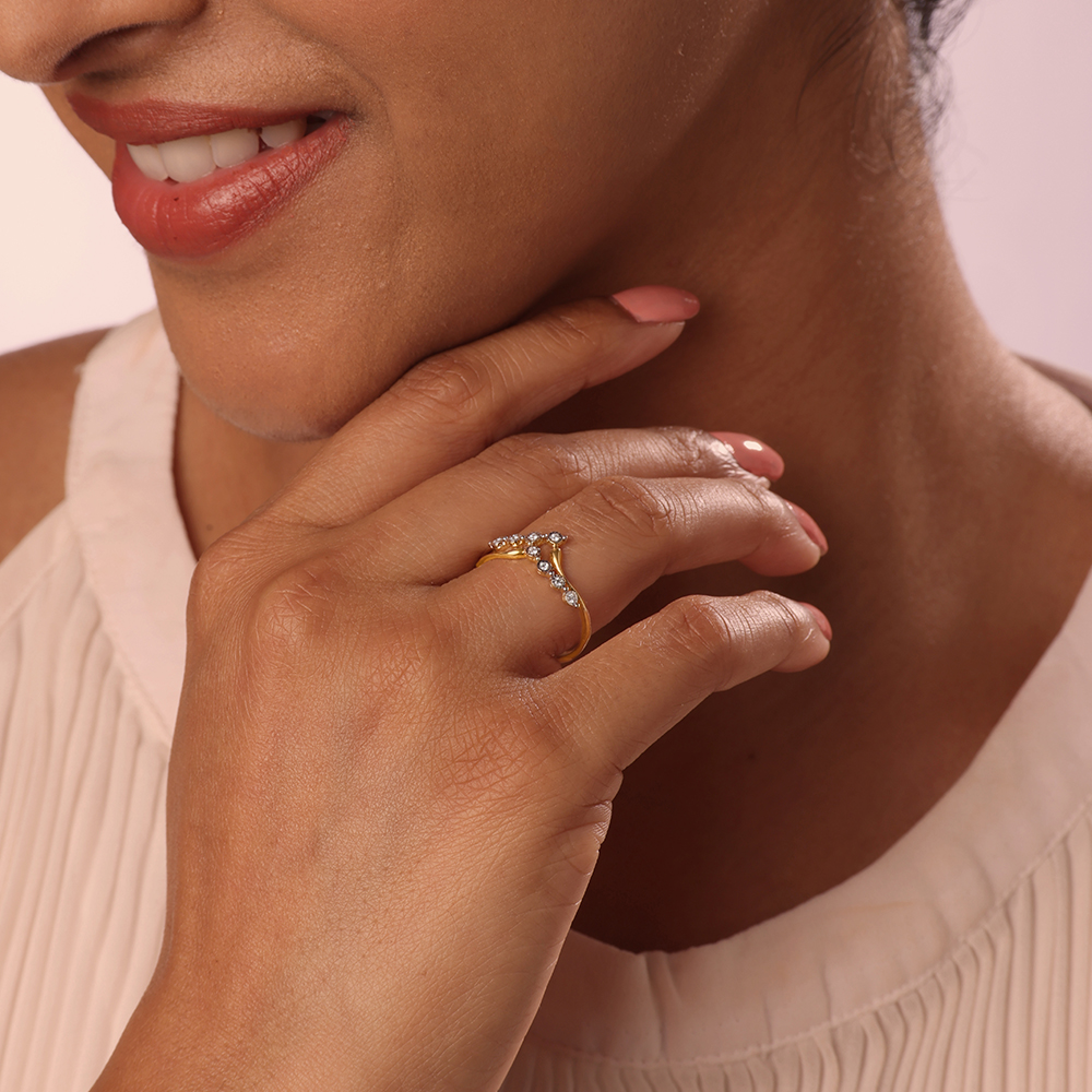 Sculpted Sparkler 14KT Gold & Diamond Finger Ring,,hi-res image number null